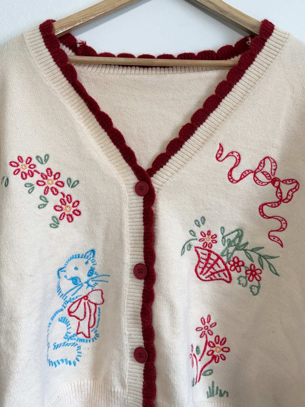 Cider Cat & Floral Cardigan Size XL Knit Sweater Chunky Fall Winter Novelty - Picture 3 of 8